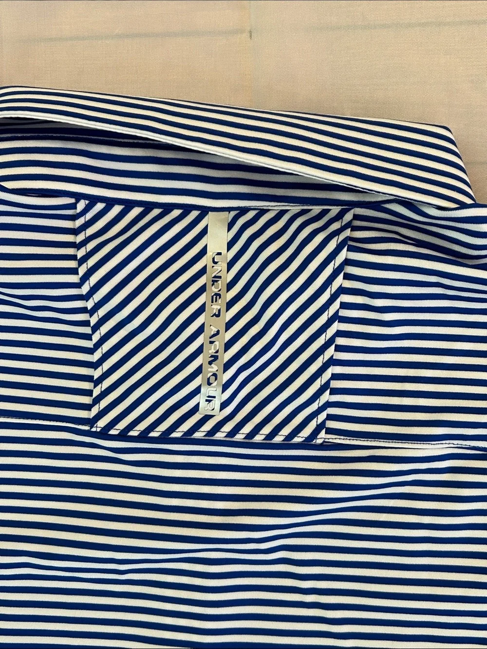 Sold Under Armour Men's Navy and White Striped Golf Polo